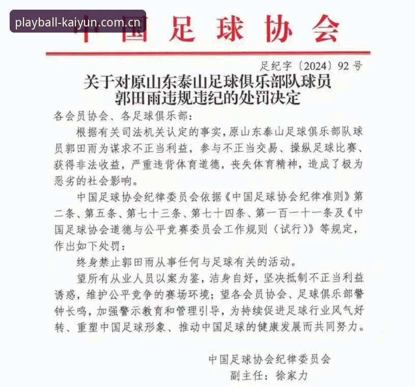kaiyun苹果版 中国足协第三批禁足名单全览:17人终身禁赛,48人受罚